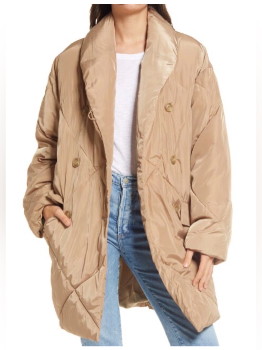 FREE PEOPLE Ella Light Brown Quilted Puffer Jacket size extra small